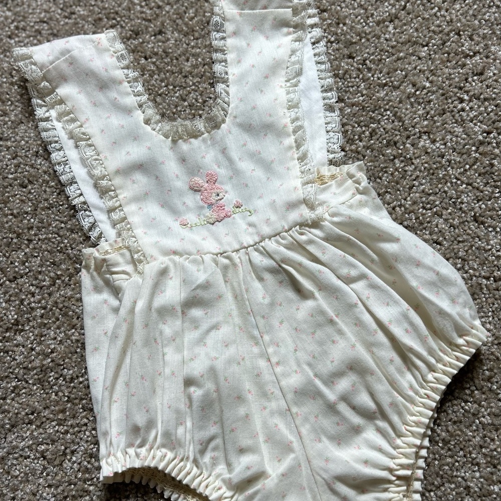 Vintage Embroidered Bunny Romper